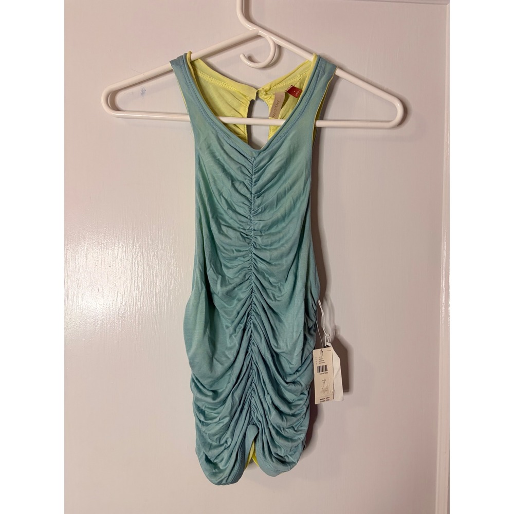 Pilcro and the Letterpress Reversible Ruched Tank Top Sky Blue Yellow Small NWT